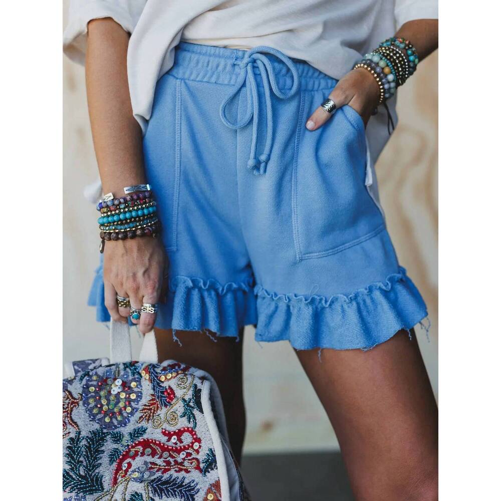NEW THREE BIRD NEST beachline textured shorts in denim